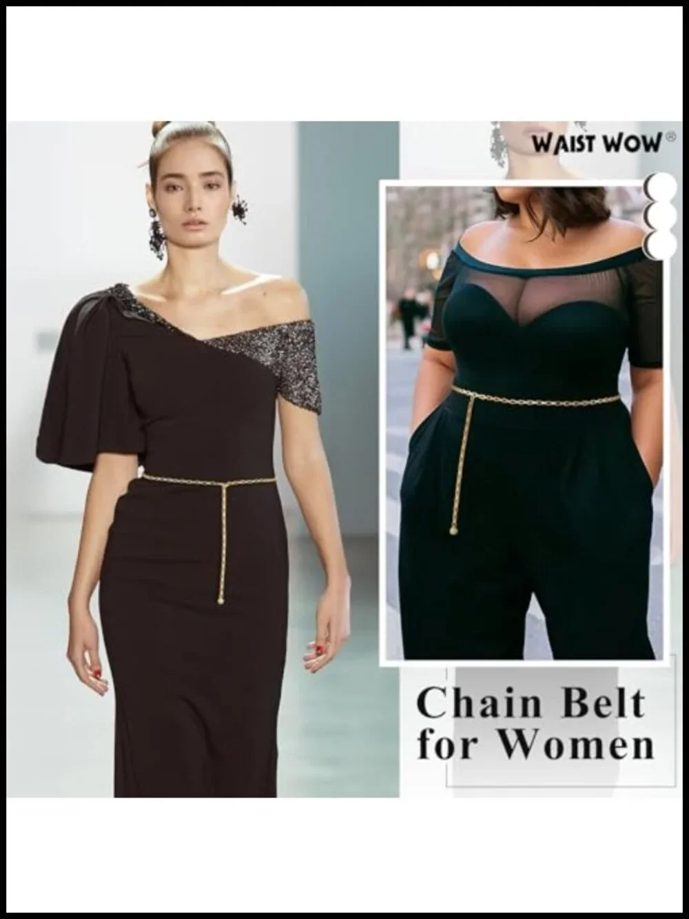 Gold Metal Waist Chain Belt Adjustable Body Link Belts for Dress Jeans